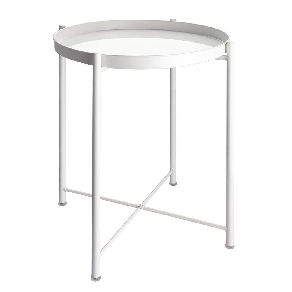 Black 2-Tier Metal Side Table with Removable Tray for Indoor Outdoor Use