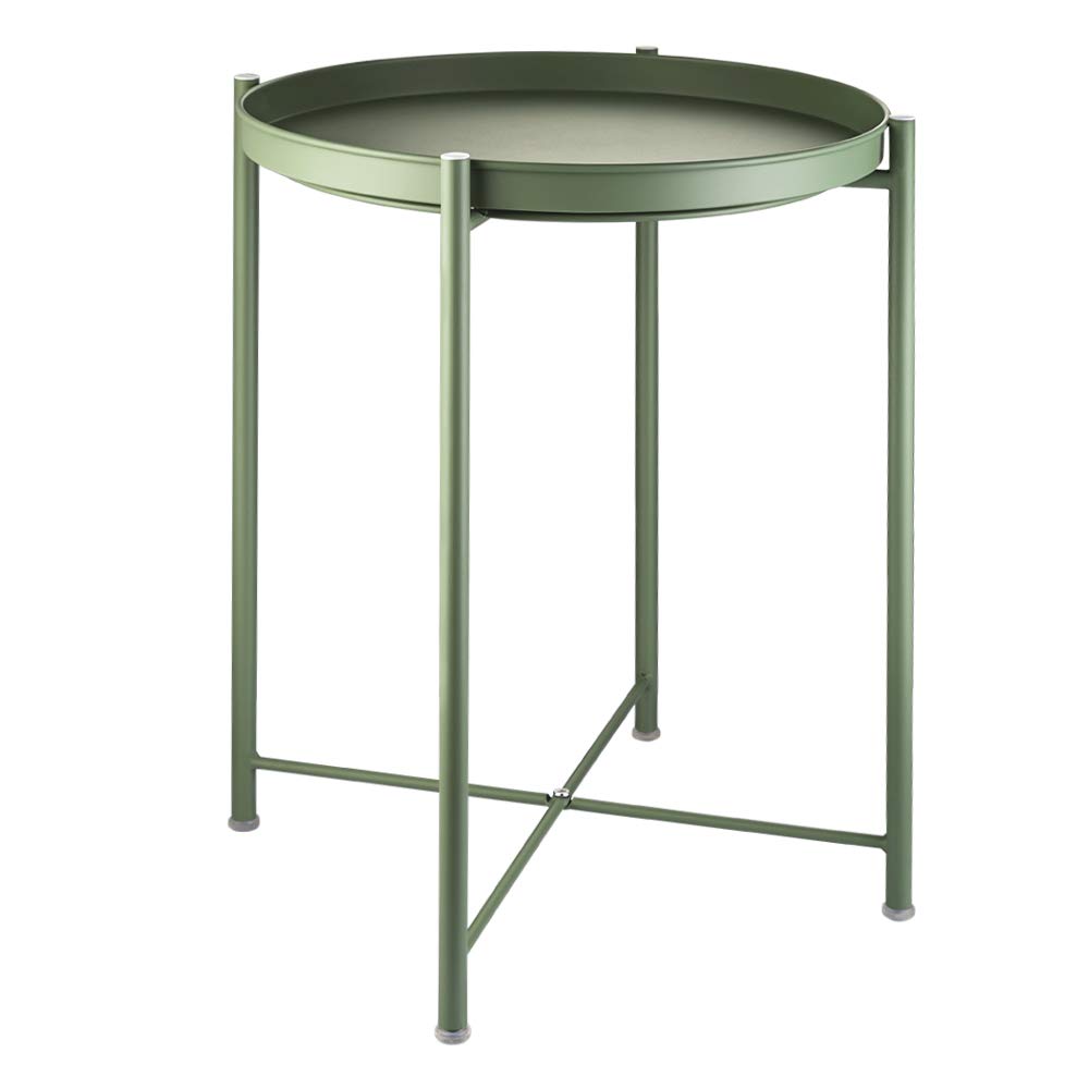 Black 2-Tier Metal Side Table with Removable Tray for Indoor Outdoor Use