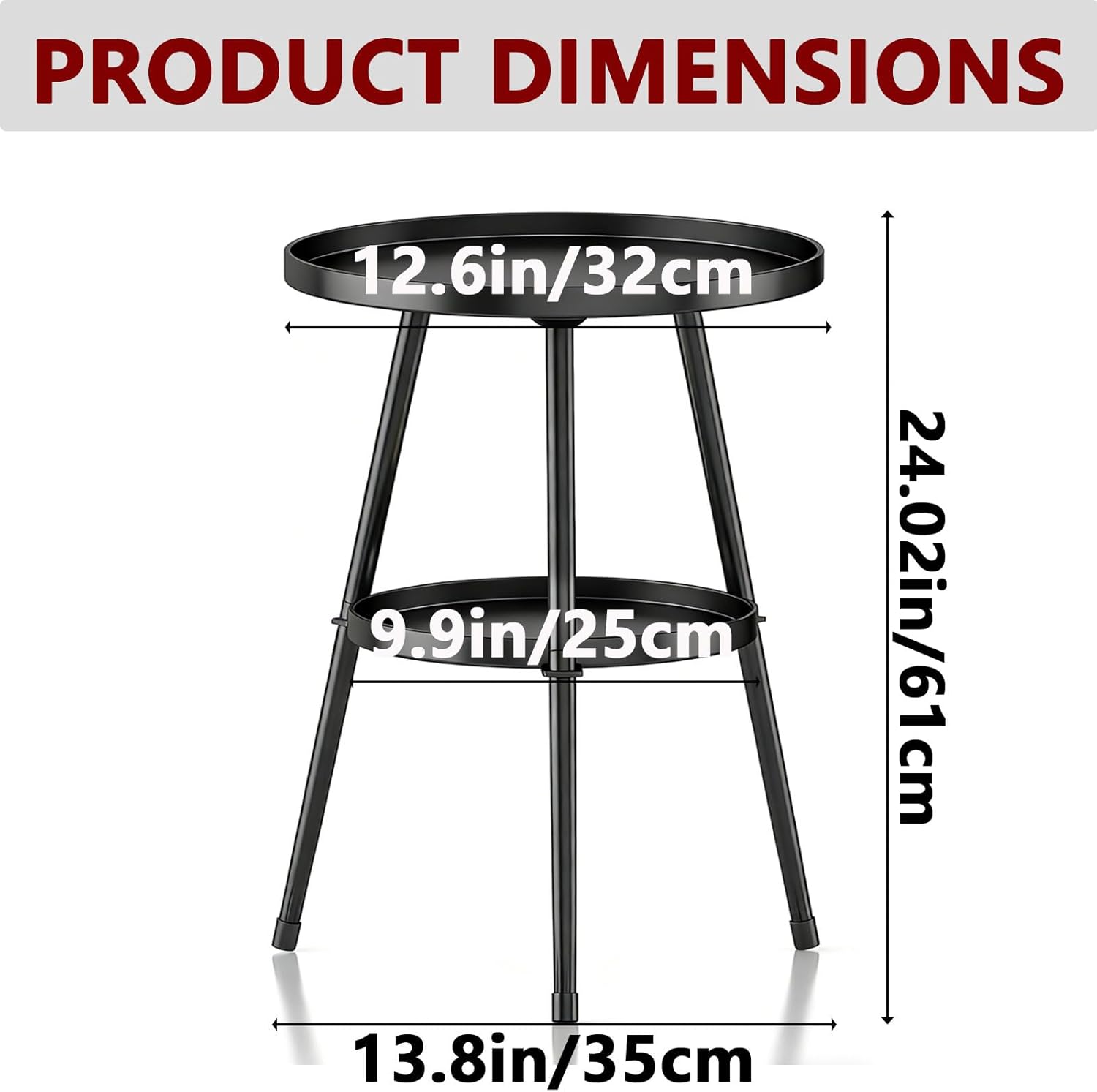 Side Table 2-Tier Small Round End Table Metal Black Accent Table for Small Spaces Indoor Outdoor Living Room Bedroom Balcony Office.