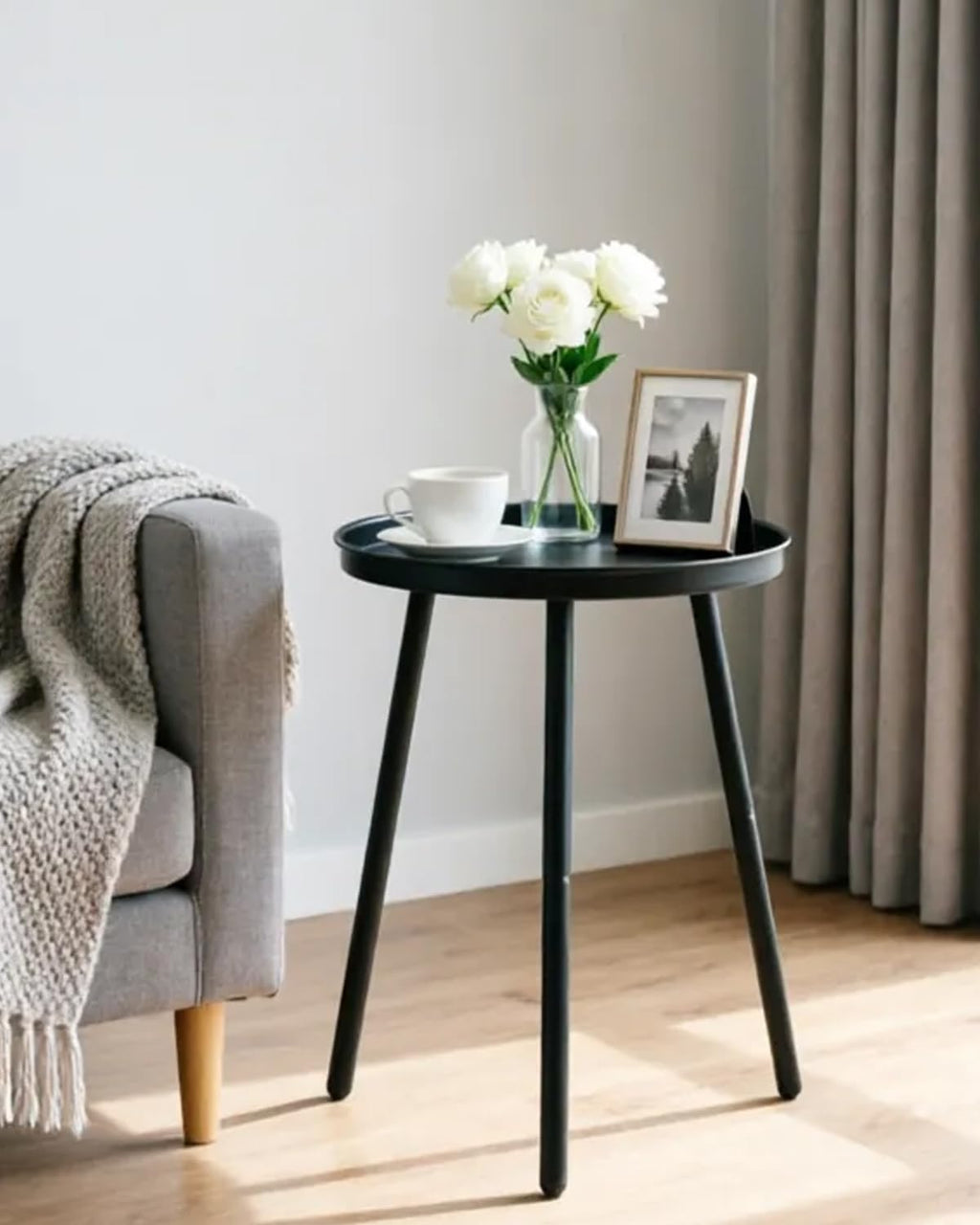 AOJEZOR Side Table: End Table for Indoor Use - Small Side Tables for Small Spaces All Matte Black with 3 Legged
