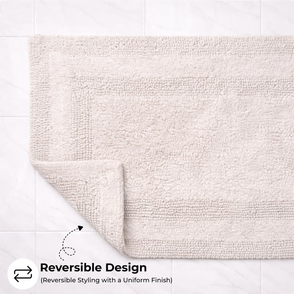 100% Cotton Bath Mat, Soft Plush Reversible Bathroom Rug, Absorbent Quick Dry Anti-Skid Machine Washable 20x32 Inch Bath Mats for Bathroom, Bath Mats for Shower (Silver)