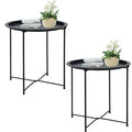 Garden 4 you End Table 2 PCS Metal Side Table Black Round Folding Tray Cyan Sofa Small Accent Fold-able Table, Round End Table Tray, Next to Sofa Table, Snack Table for Living Room and Bed Room
