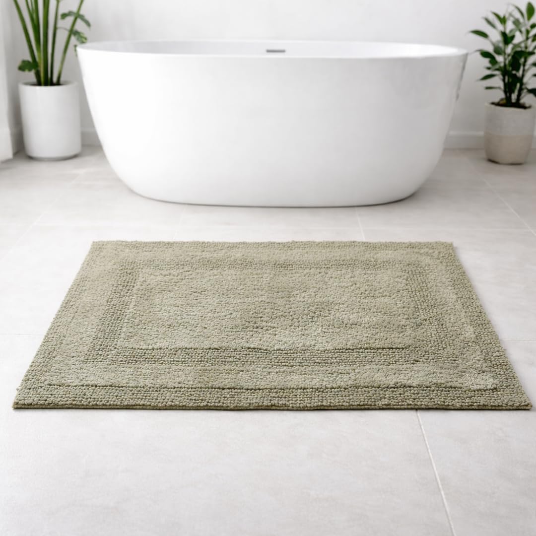100% Cotton Bath Mat, Soft Plush Reversible Bathroom Rug, Absorbent Quick Dry Anti-Skid Machine Washable 20x32 Inch Bath Mats for Bathroom, Bath Mats for Shower (Silver)