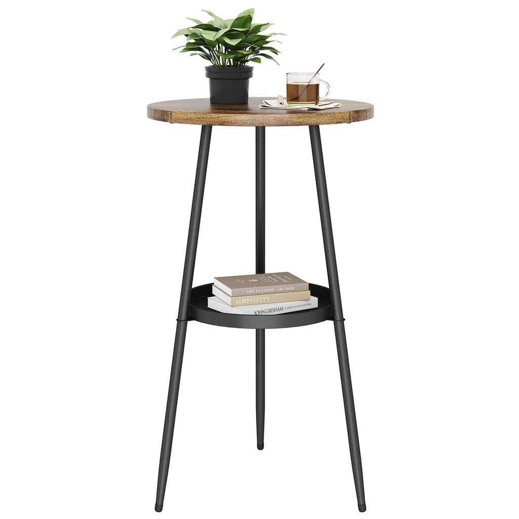 Side Table 2-Tier Small Round End Table Metal Black Accent Table for Small Spaces Indoor Outdoor Living Room Bedroom Balcony Office.