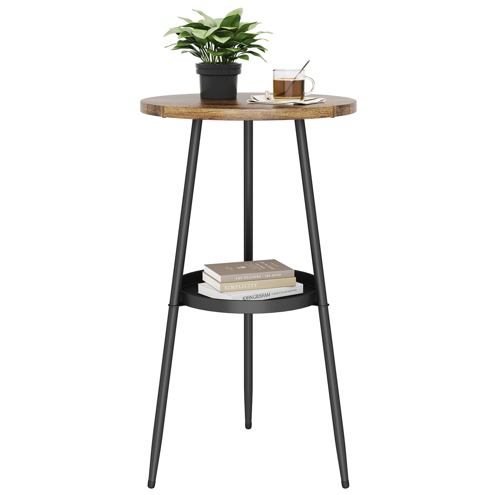 Side Table 2-Tier Small Round End Table Metal Black Accent Table for Small Spaces Indoor Outdoor Living Room Bedroom Balcony Office.