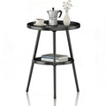 Side Table 2-Tier Small Round End Table Metal Black Accent Table for Small Spaces Indoor Outdoor Living Room Bedroom Balcony Office.