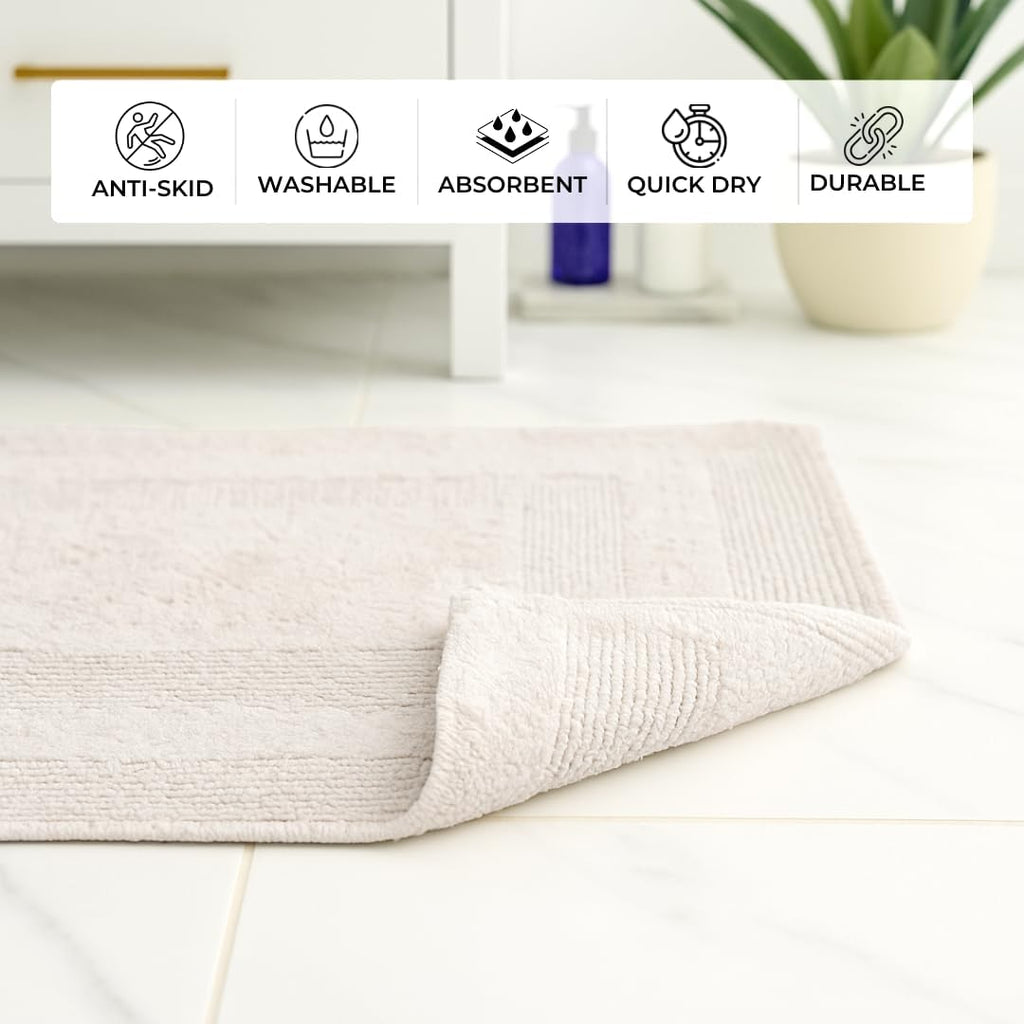 100% Cotton Bath Mat, Soft Plush Reversible Bathroom Rug, Absorbent Quick Dry Anti-Skid Machine Washable 20x32 Inch Bath Mats for Bathroom, Bath Mats for Shower (Silver)