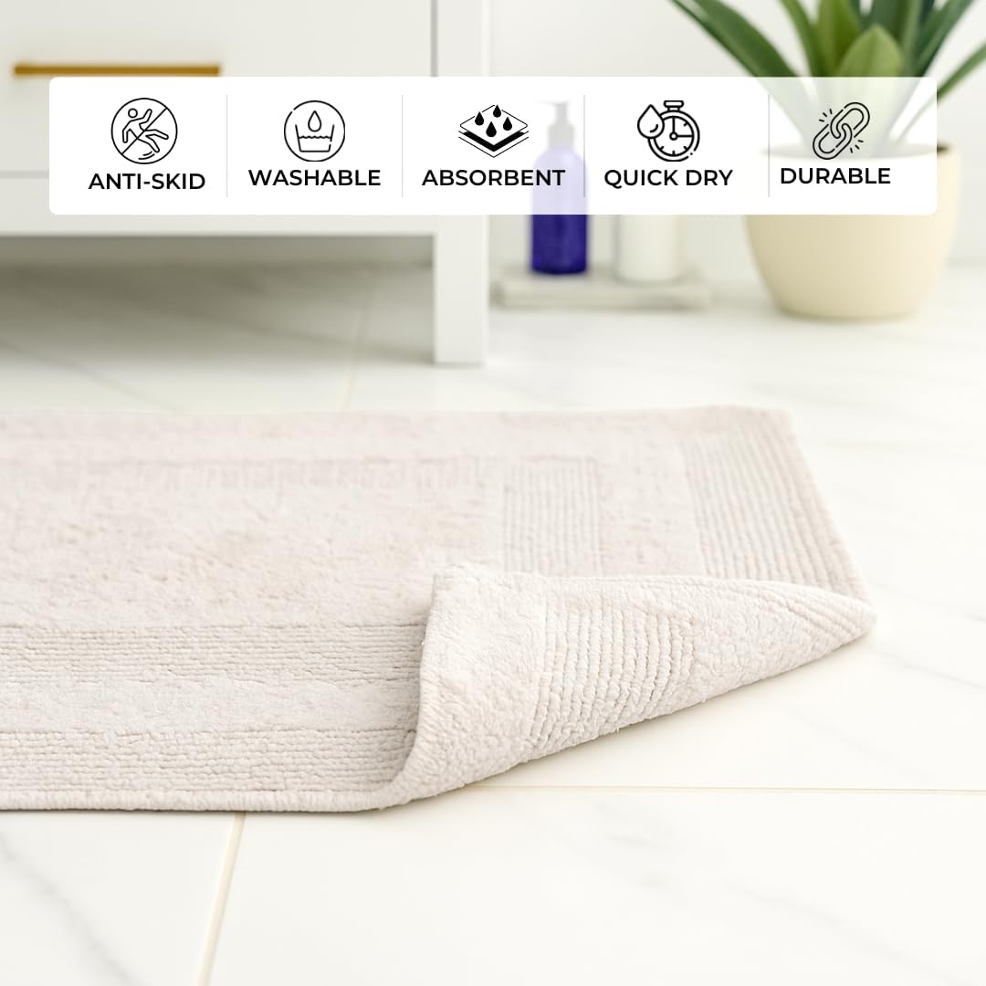 100% Cotton Bath Mat, Soft Plush Reversible Bathroom Rug, Absorbent Quick Dry Anti-Skid Machine Washable 20x32 Inch Bath Mats for Bathroom, Bath Mats for Shower (Silver)