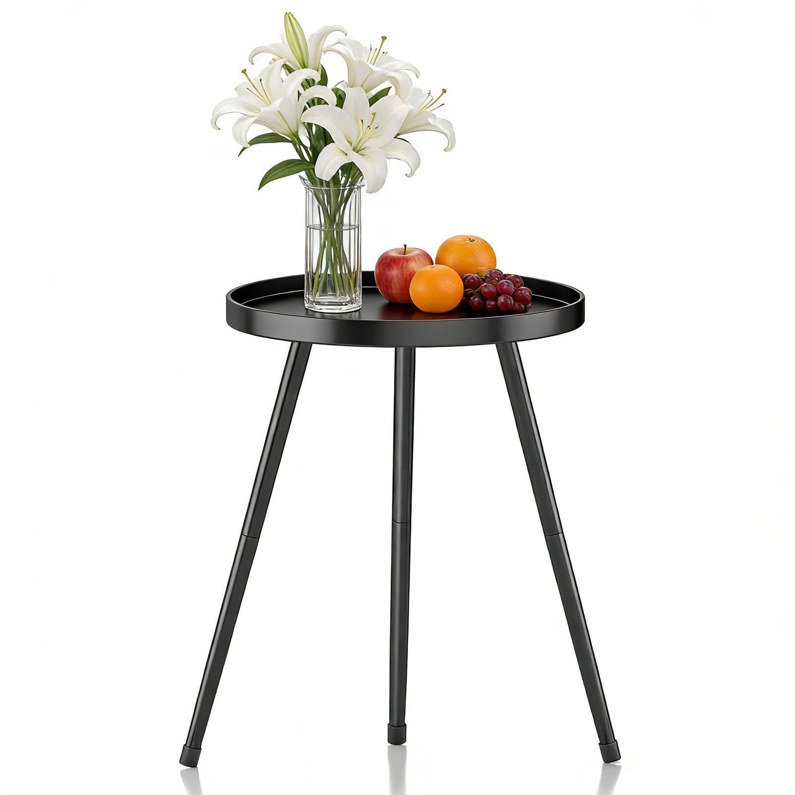 Side Table 2-Tier Small Round End Table Metal Black Accent Table for Small Spaces Indoor Outdoor Living Room Bedroom Balcony Office.