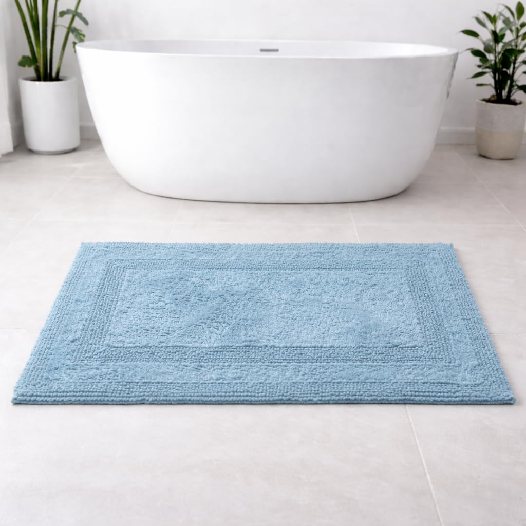100% Cotton Bath Mat, Soft Plush Reversible Bathroom Rug, Absorbent Quick Dry Anti-Skid Machine Washable 20x32 Inch Bath Mats for Bathroom, Bath Mats for Shower (Silver)