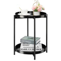 danpinera 2-Tier End Table, Outdoor Side Table Metal Round Side Table with Removable Tray, Small Folding Accent Table, Anti-Rust Nightstand for Bedroom Balcony Patio Living Room (Gold)
