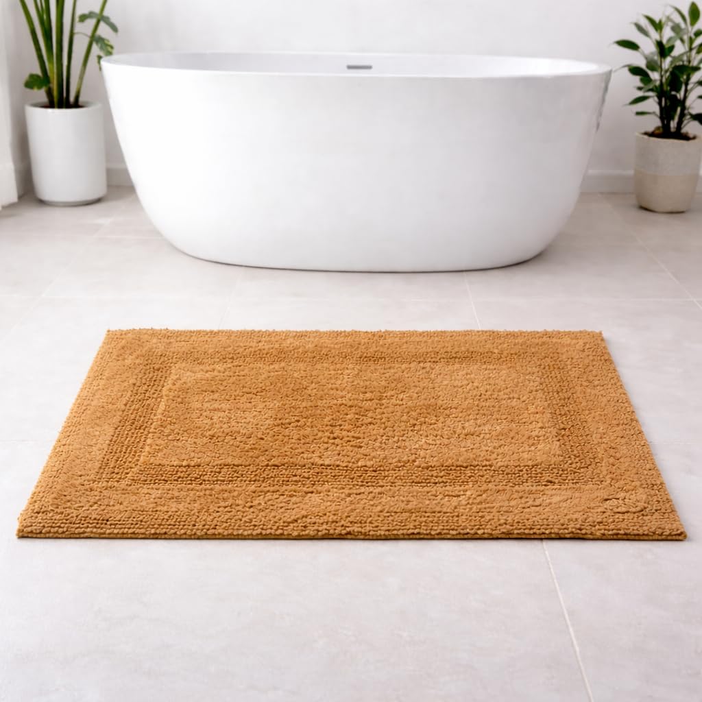 100% Cotton Bath Mat, Soft Plush Reversible Bathroom Rug, Absorbent Quick Dry Anti-Skid Machine Washable 20x32 Inch Bath Mats for Bathroom, Bath Mats for Shower (Silver)