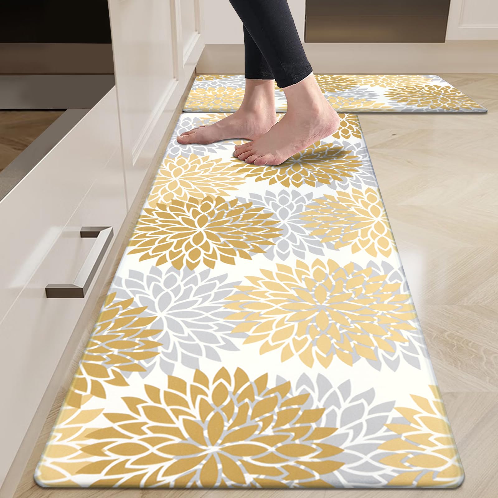 HEBE Anti Fatigue Kitchen Rugs Sets of 2, Non Slip Kitchen Mats for Floor, Waterproof Cushioned Comfort Standing Carpet for Kitchen Sink, Home Office, Laundry Room, Gray