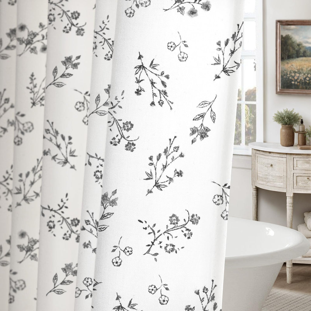 Floral Farmhouse Vintage Linen Shower Curtain, French Country Spring Shower Curtains for Bathroom, 72Wx72H