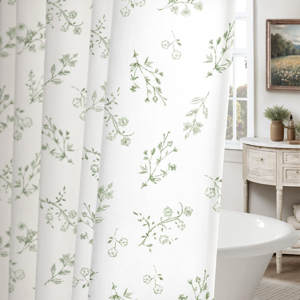 Floral Farmhouse Vintage Linen Shower Curtain, French Country Spring Shower Curtains for Bathroom, 72Wx72H