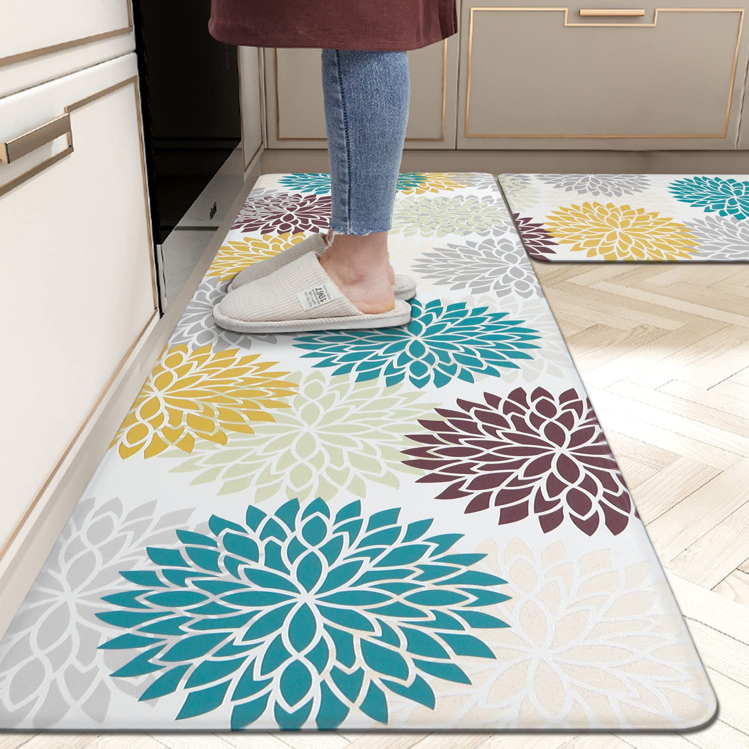 HEBE Anti Fatigue Kitchen Rugs Sets of 2, Non Slip Kitchen Mats for Floor, Waterproof Cushioned Comfort Standing Carpet for Kitchen Sink, Home Office, Laundry Room, Gray