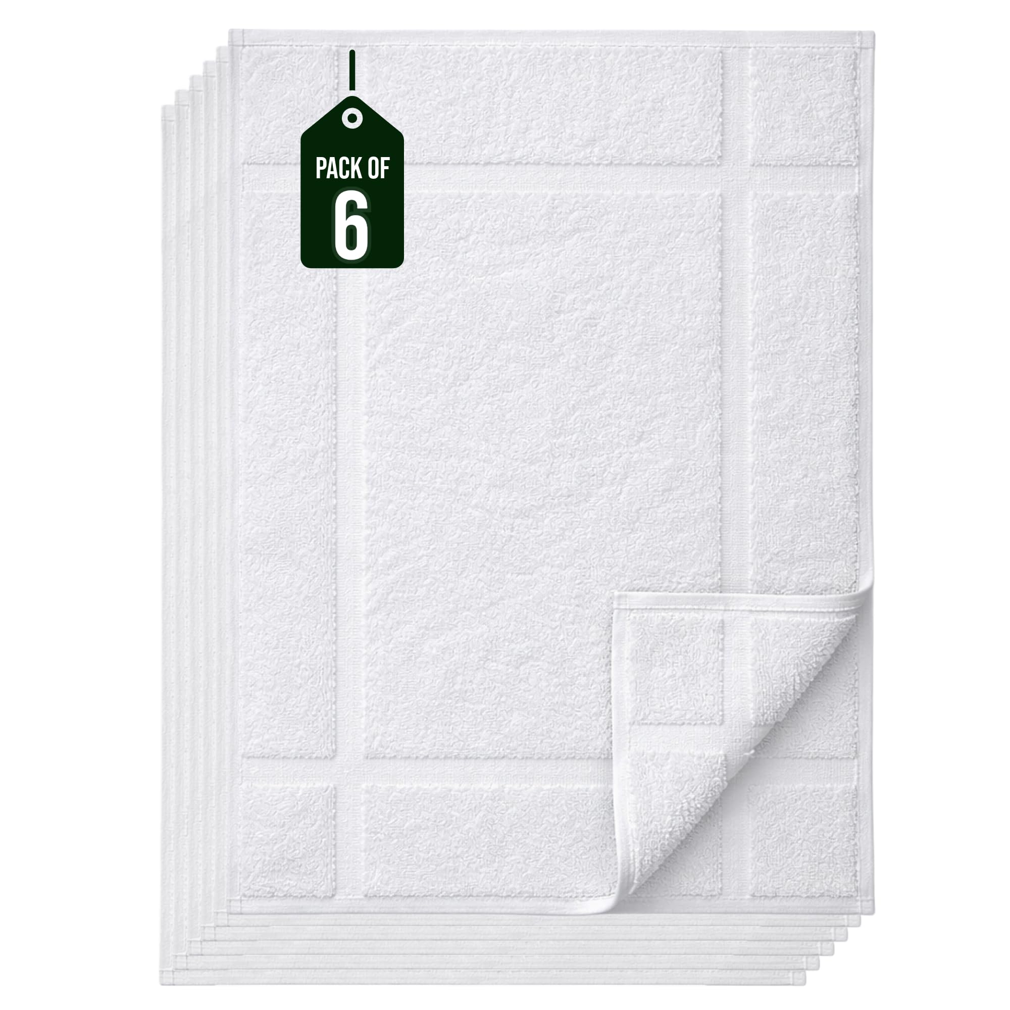 Pearl Linens Pack of 6 100% Cotton Bath Mat Towels, 20x30 inches, Soft & Absorbent Floor Towels for Bathroom, Not Bathroom Rugs, After Shower Mat, 687 GSM, Machine Washable, Airbnb Essentials, White