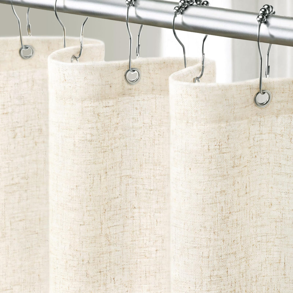 Linen Shower Curtain Beige, Fabric Boho Farmhouse Shower Curtains for Bathroom Cream Cotton Natural Cloth 72" W x 72" L