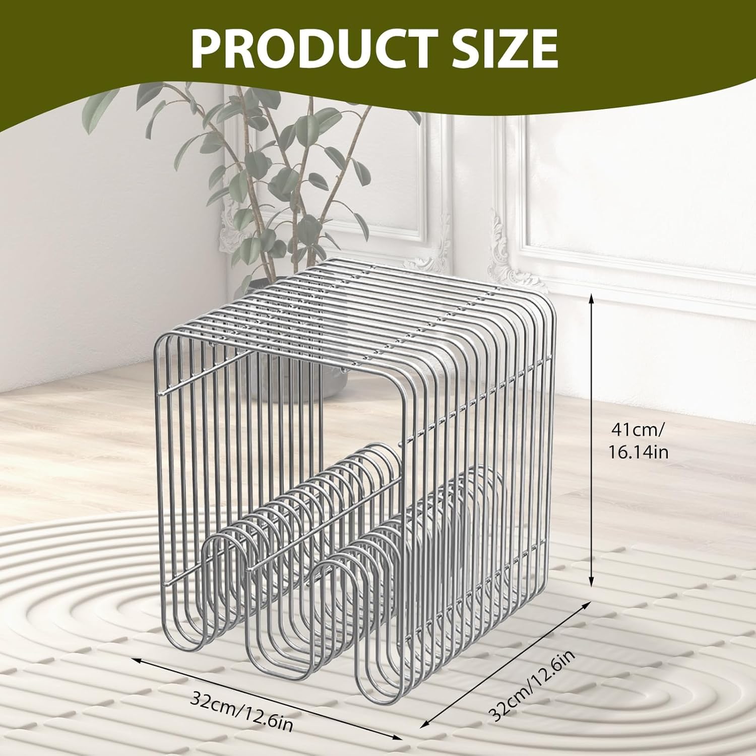 Metal Side Table Stainless Steel Linear Metal Small End Table with Magazine Rack Modern Minimalist Nightstand Stainless Steel End Table with Storage Shelf for Living Room Bedroom Office