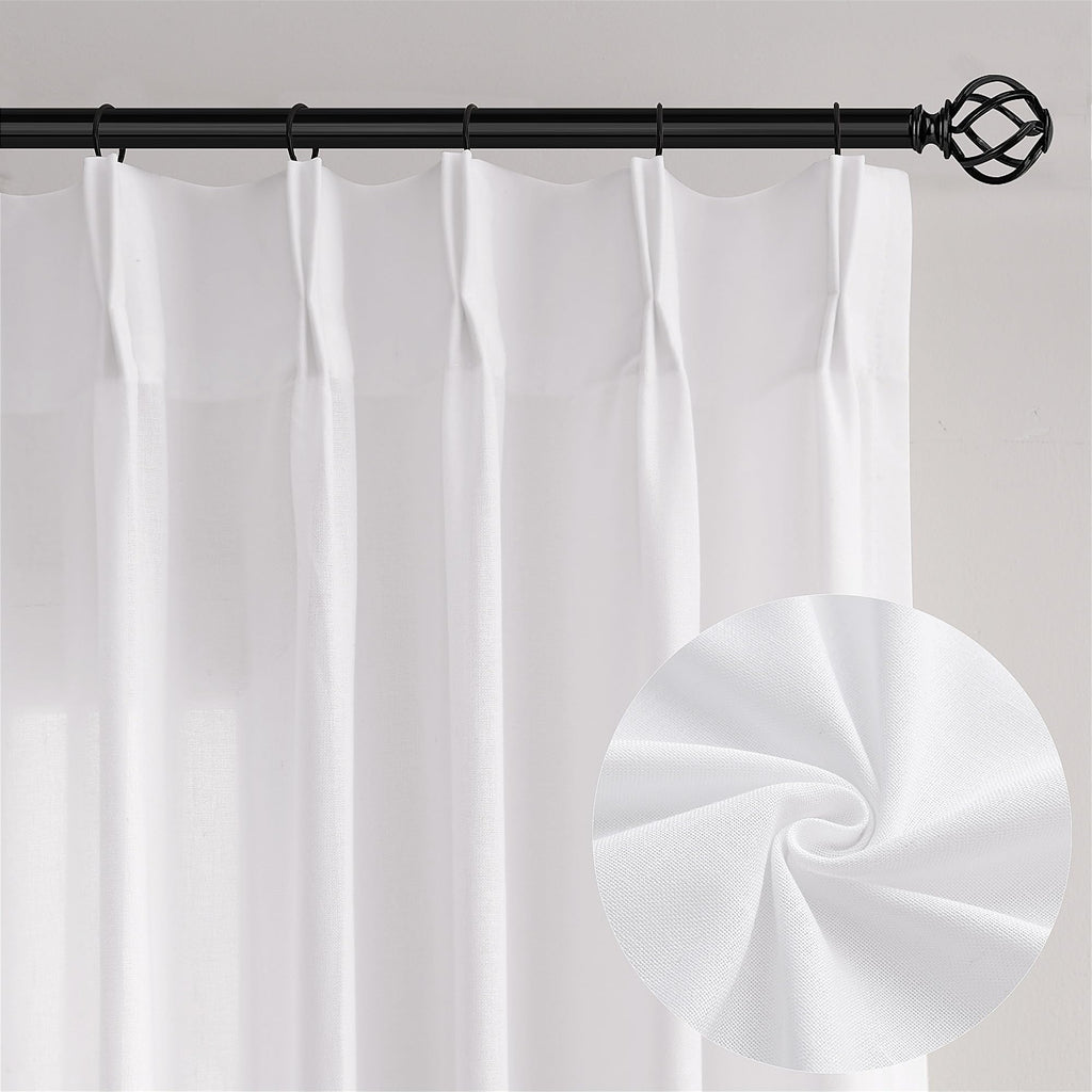 Natural Pinch Pleated Linen Curtains 72 Inches Long 72 Inch Wide for Living Room Bathroom Light Filtering Semi Sheer Shower Bath Curtain 72x72 Boho Neutral Pinch Pleated Drape Hooks Rings 1 Panel