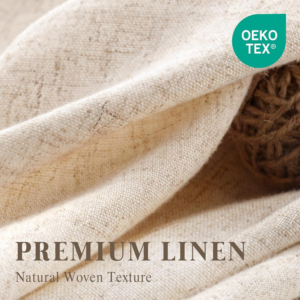 Linen Shower Curtain Beige, Fabric Boho Farmhouse Shower Curtains for Bathroom Cream Cotton Natural Cloth 72" W x 72" L