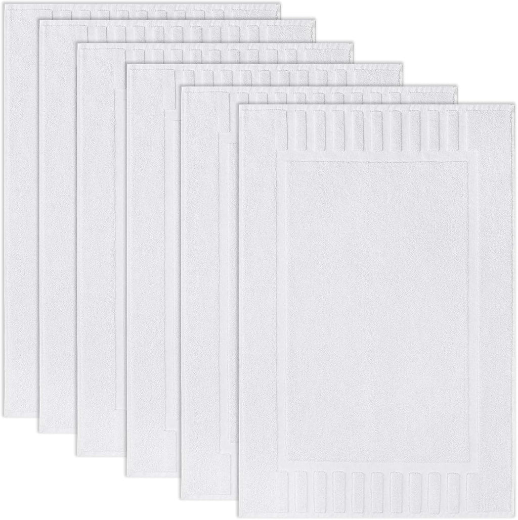 White Classic Luxury Bath Mat Floor Towel Set of 6-20x30 Inch, Absorbent Cotton Hotel Spa Shower/Bathtub Mats