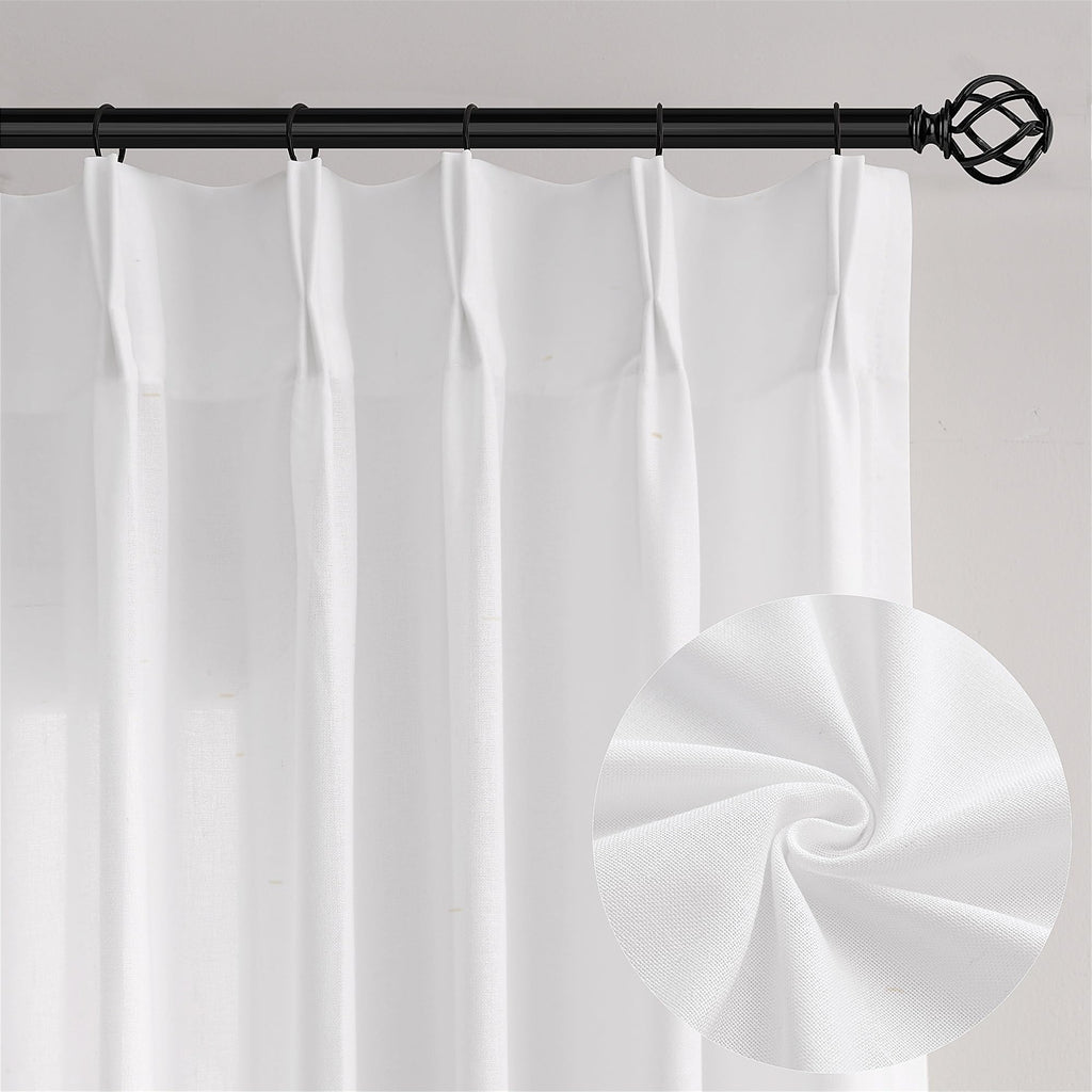 Natural Pinch Pleated Linen Curtains 72 Inches Long 72 Inch Wide for Living Room Bathroom Light Filtering Semi Sheer Shower Bath Curtain 72x72 Boho Neutral Pinch Pleated Drape Hooks Rings 1 Panel