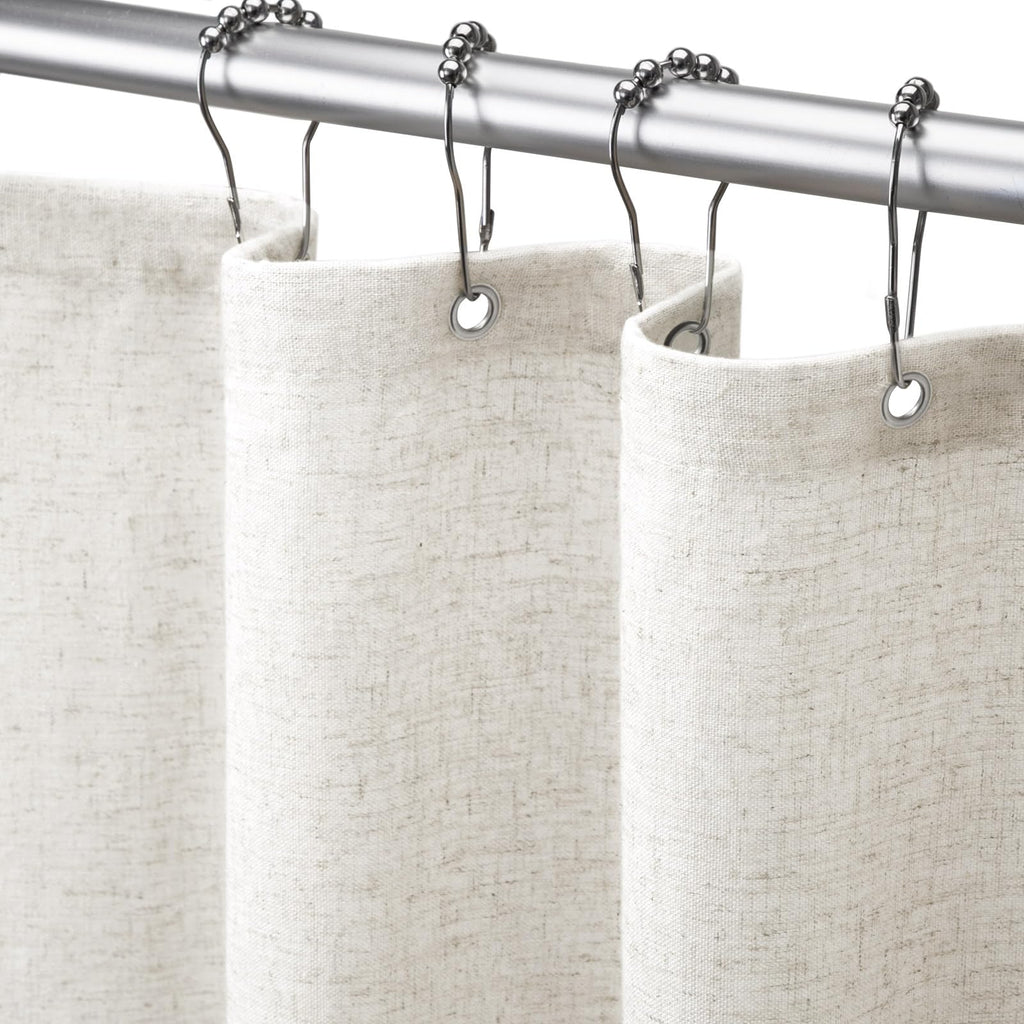 Linen Shower Curtain Beige, Fabric Boho Farmhouse Shower Curtains for Bathroom Cream Cotton Natural Cloth 72" W x 72" L
