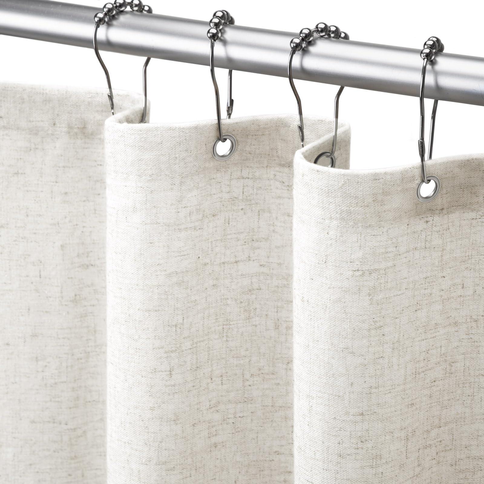 Linen Shower Curtain Beige, Fabric Boho Farmhouse Shower Curtains for Bathroom Cream Cotton Natural Cloth 72" W x 72" L