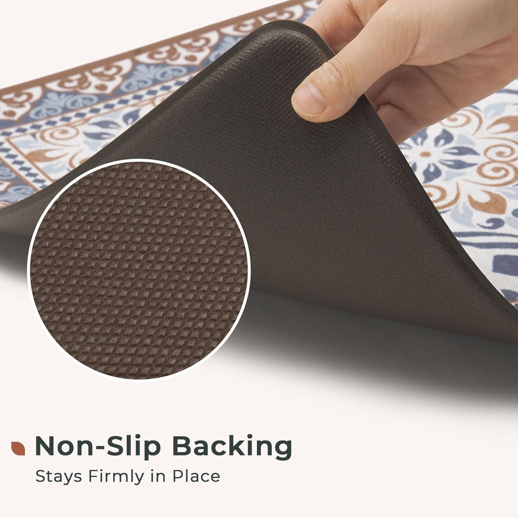 2-Piece Moroccan Tile Anti-Fatigue Kitchen Mat Set, Waterproof Non-Skid Washable Floor Rug 17"×30"+17"×47"