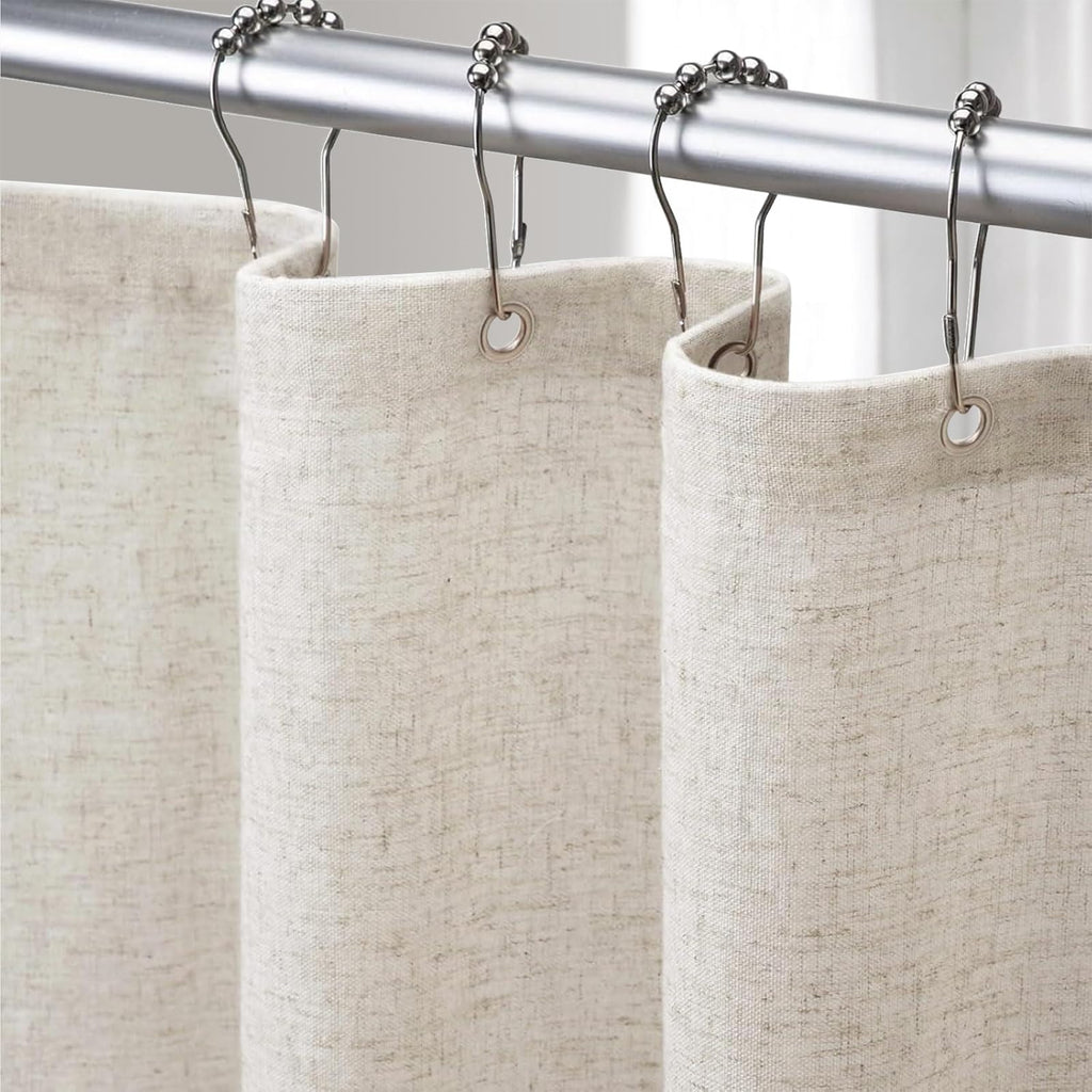 Linen Shower Curtain Beige, Fabric Boho Farmhouse Shower Curtains for Bathroom Cream Cotton Natural Cloth 72" W x 72" L