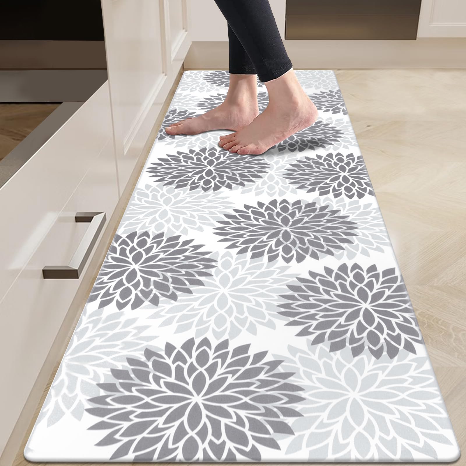 HEBE Anti Fatigue Kitchen Rugs Sets of 2, Non Slip Kitchen Mats for Floor, Waterproof Cushioned Comfort Standing Carpet for Kitchen Sink, Home Office, Laundry Room, Gray