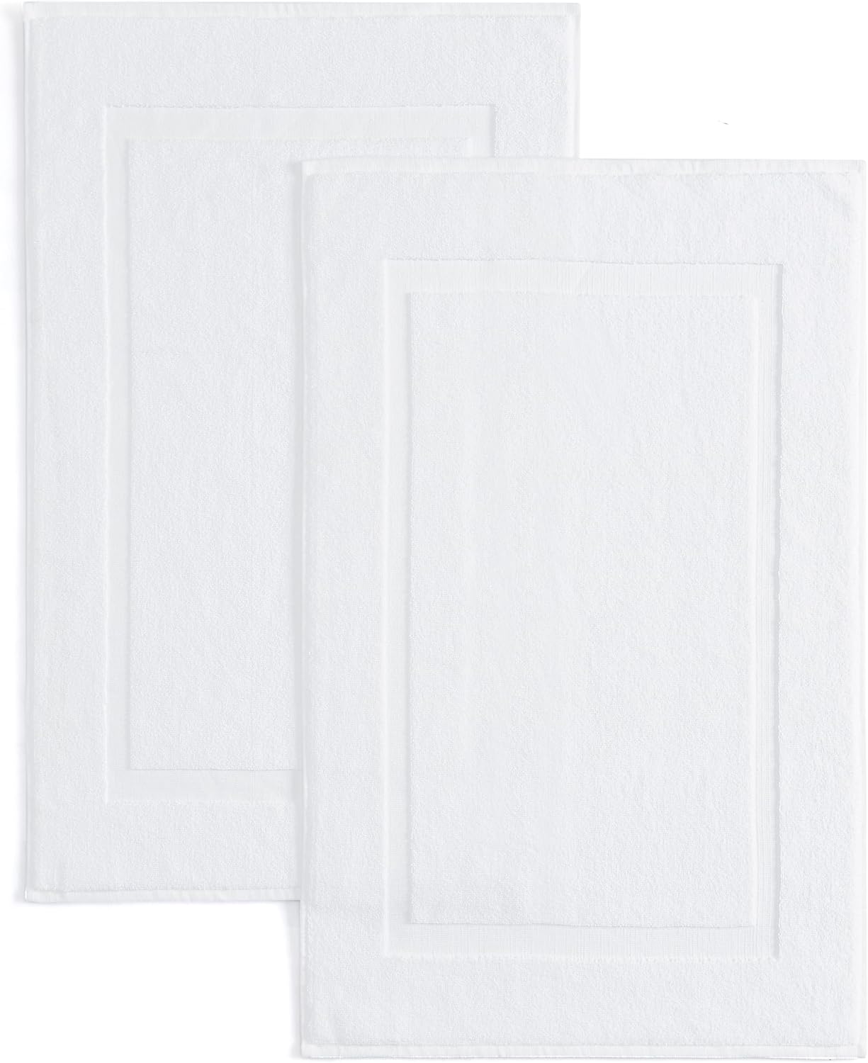 Casual Living White Cotton Bath Mats Set of 2 Towel Mats for Bathroom Floor Banded Rugs Soft Absorbent Ring Spun Cotton Washable Essentials Bathroom Shower Accessories, 34-inch x 21-inch, White