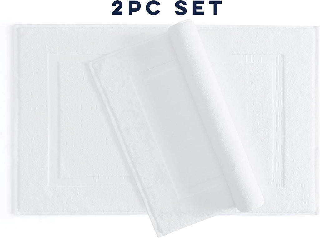 Casual Living White Cotton Bath Mats Set of 2 Towel Mats for Bathroom Floor Banded Rugs Soft Absorbent Ring Spun Cotton Washable Essentials Bathroom Shower Accessories, 34-inch x 21-inch, White