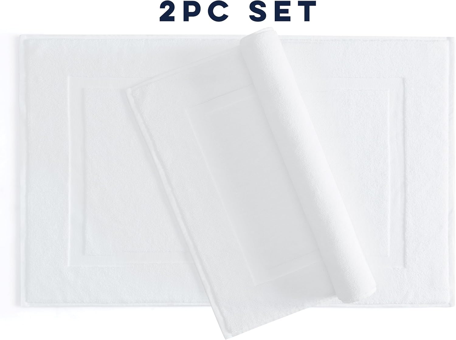 Casual Living White Cotton Bath Mats Set of 2 Towel Mats for Bathroom Floor Banded Rugs Soft Absorbent Ring Spun Cotton Washable Essentials Bathroom Shower Accessories, 34-inch x 21-inch, White