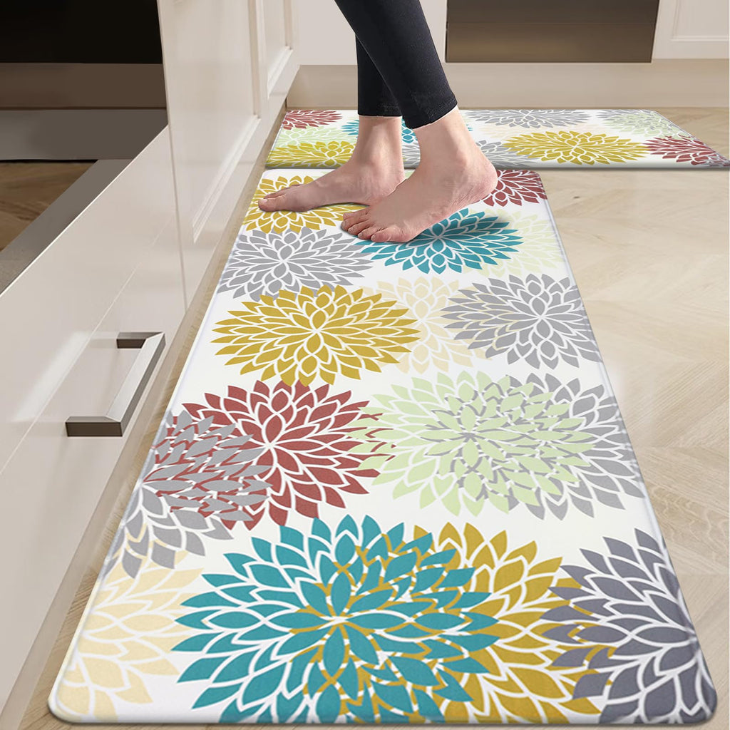 HEBE Anti Fatigue Kitchen Rugs Sets of 2, Non Slip Kitchen Mats for Floor, Waterproof Cushioned Comfort Standing Carpet for Kitchen Sink, Home Office, Laundry Room, Gray