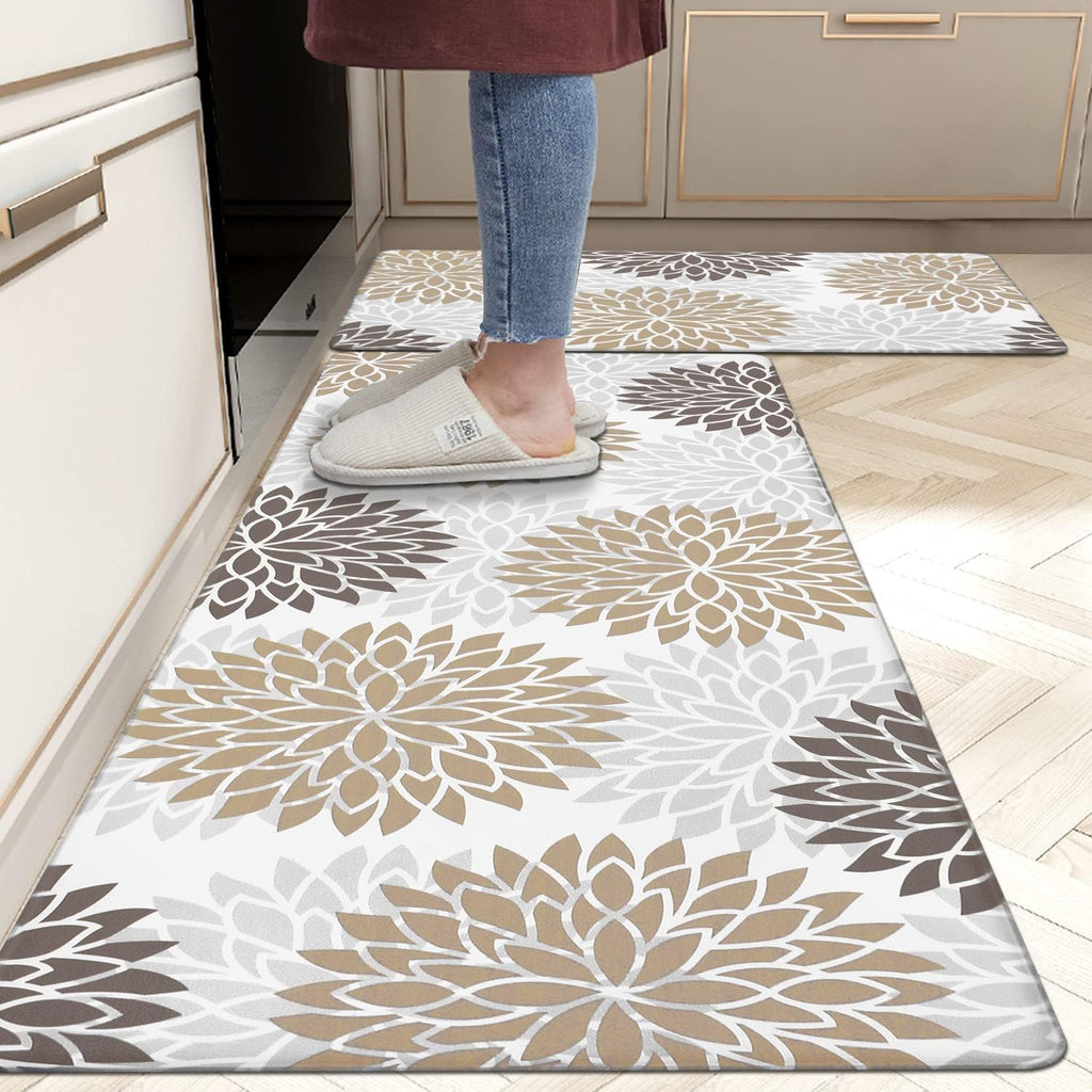 HEBE Anti Fatigue Kitchen Rugs Sets of 2, Non Slip Kitchen Mats for Floor, Waterproof Cushioned Comfort Standing Carpet for Kitchen Sink, Home Office, Laundry Room, Gray