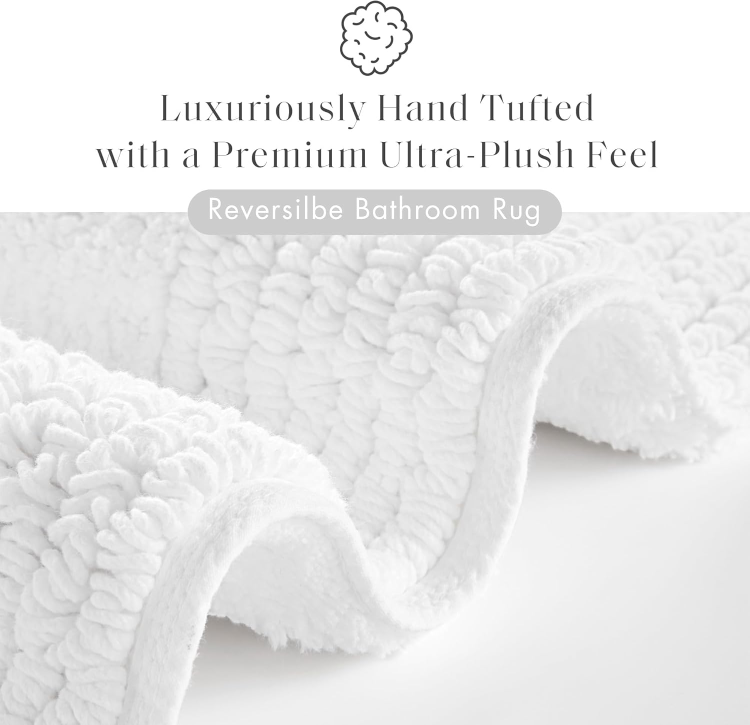 21"×34" White Reversible Tufted Cotton Bath Rug, 3000GSM Absorbent Quick Dry Bathroom Mat