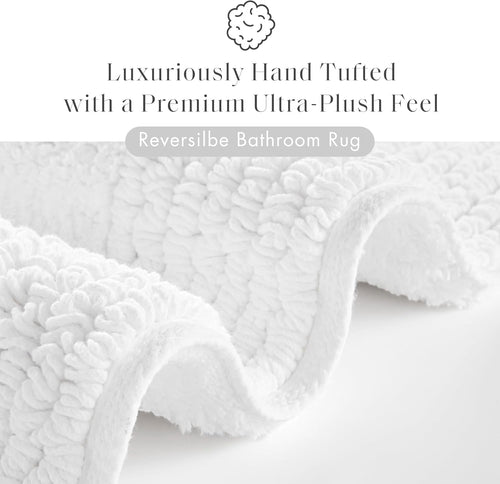 21"×34" White Reversible Tufted Cotton Bath Rug, 3000GSM Absorbent Quick Dry Bathroom Mat