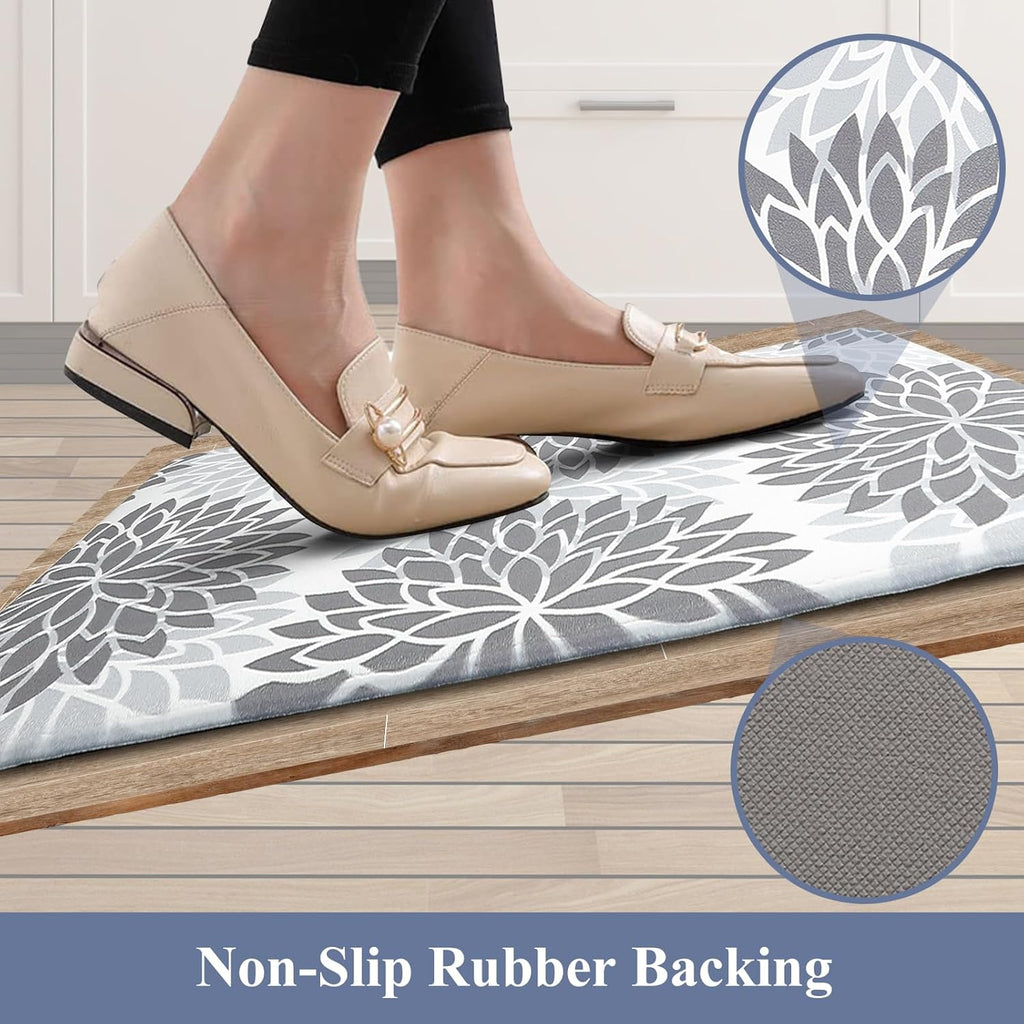 HEBE Anti Fatigue Kitchen Rugs Sets of 2, Non Slip Kitchen Mats for Floor, Waterproof Cushioned Comfort Standing Carpet for Kitchen Sink, Home Office, Laundry Room, Gray