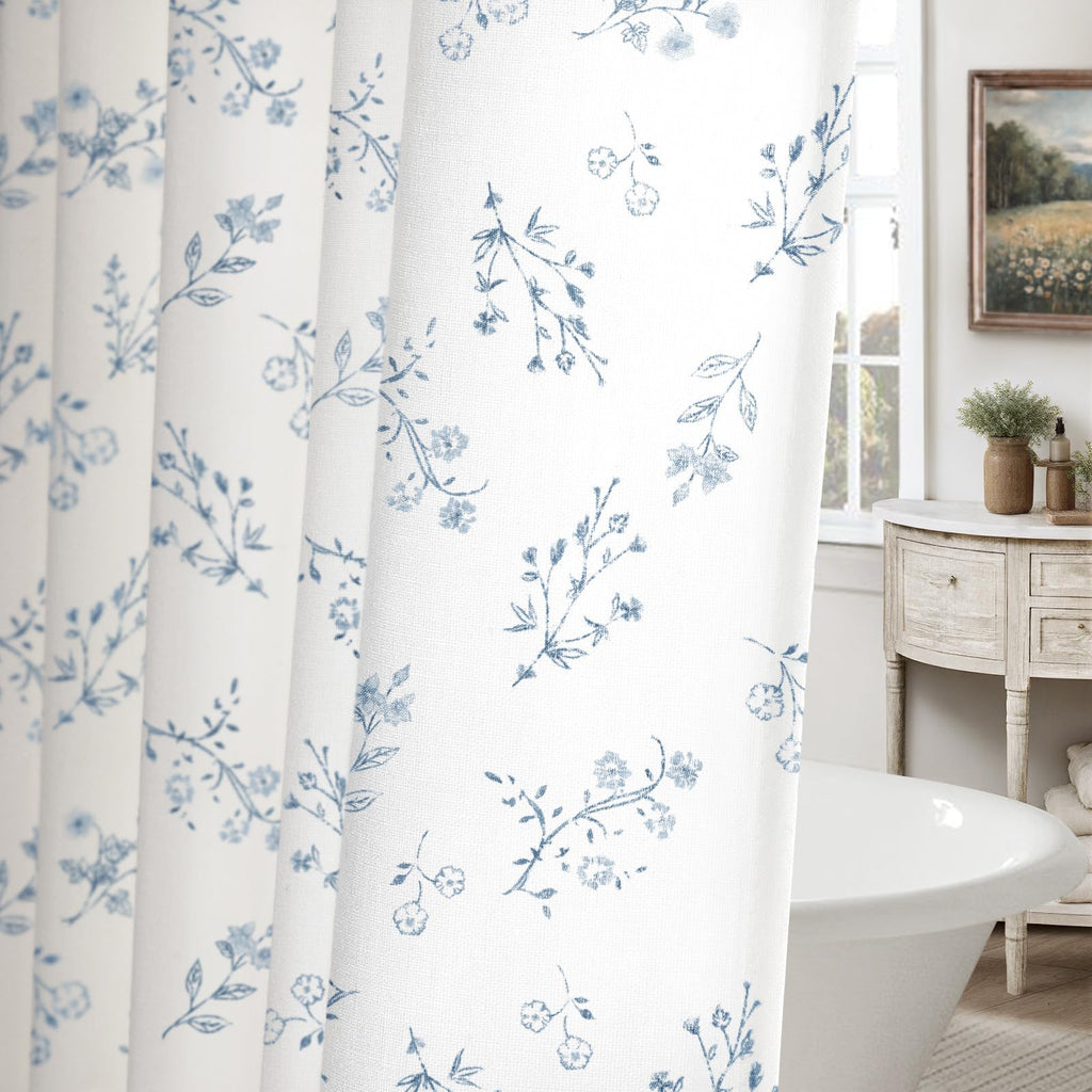 Floral Farmhouse Vintage Linen Shower Curtain, French Country Spring Shower Curtains for Bathroom, 72Wx72H