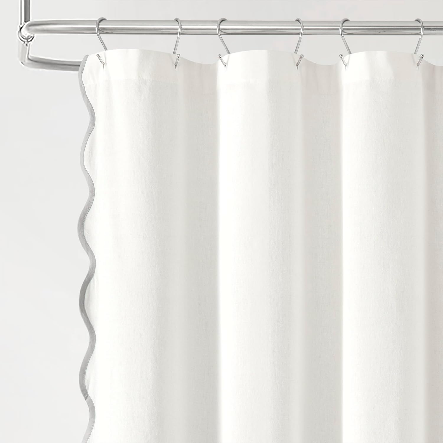 Lush Decor Coastal Chic Scallop Edge Linen-Textured Shower Curtain, Single 72" W x 72" L, Gray & White - Scalloped Shower Curtains - Coastal Bathroom Curtain
