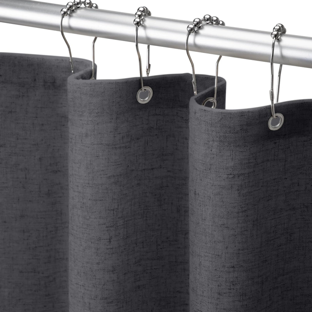 Linen Shower Curtain Beige, Fabric Boho Farmhouse Shower Curtains for Bathroom Cream Cotton Natural Cloth 72" W x 72" L