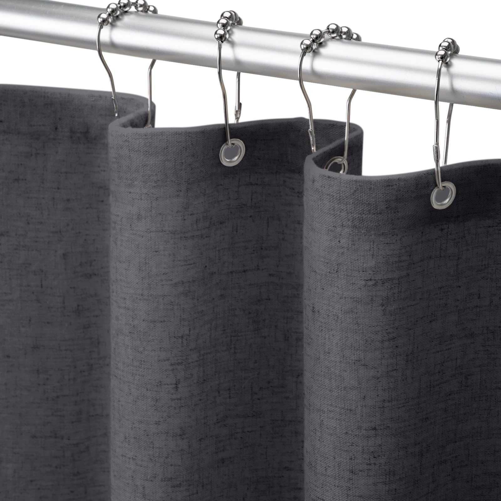Linen Shower Curtain Beige, Fabric Boho Farmhouse Shower Curtains for Bathroom Cream Cotton Natural Cloth 72" W x 72" L