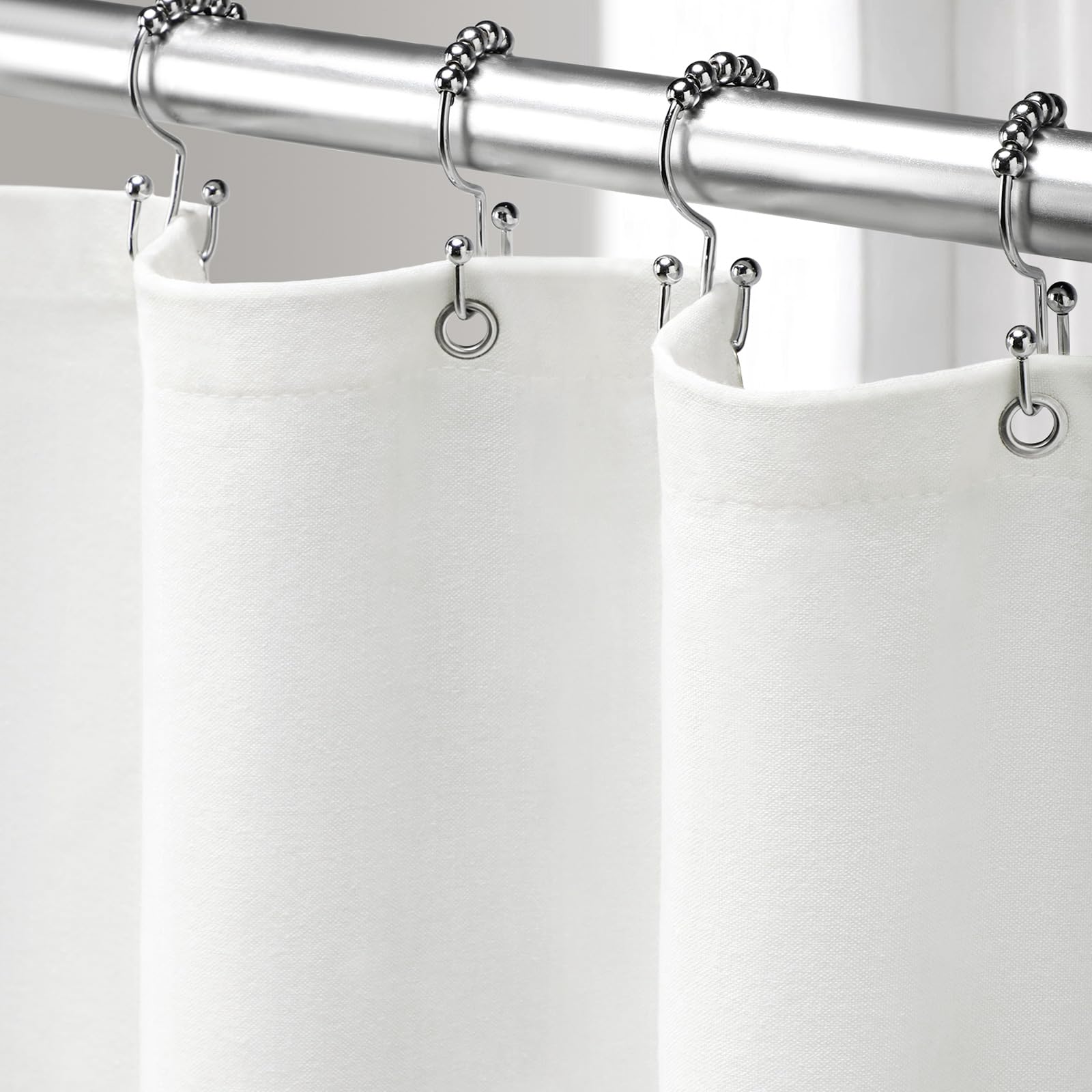 Linen Shower Curtain Beige, Fabric Boho Farmhouse Shower Curtains for Bathroom Cream Cotton Natural Cloth 72" W x 72" L