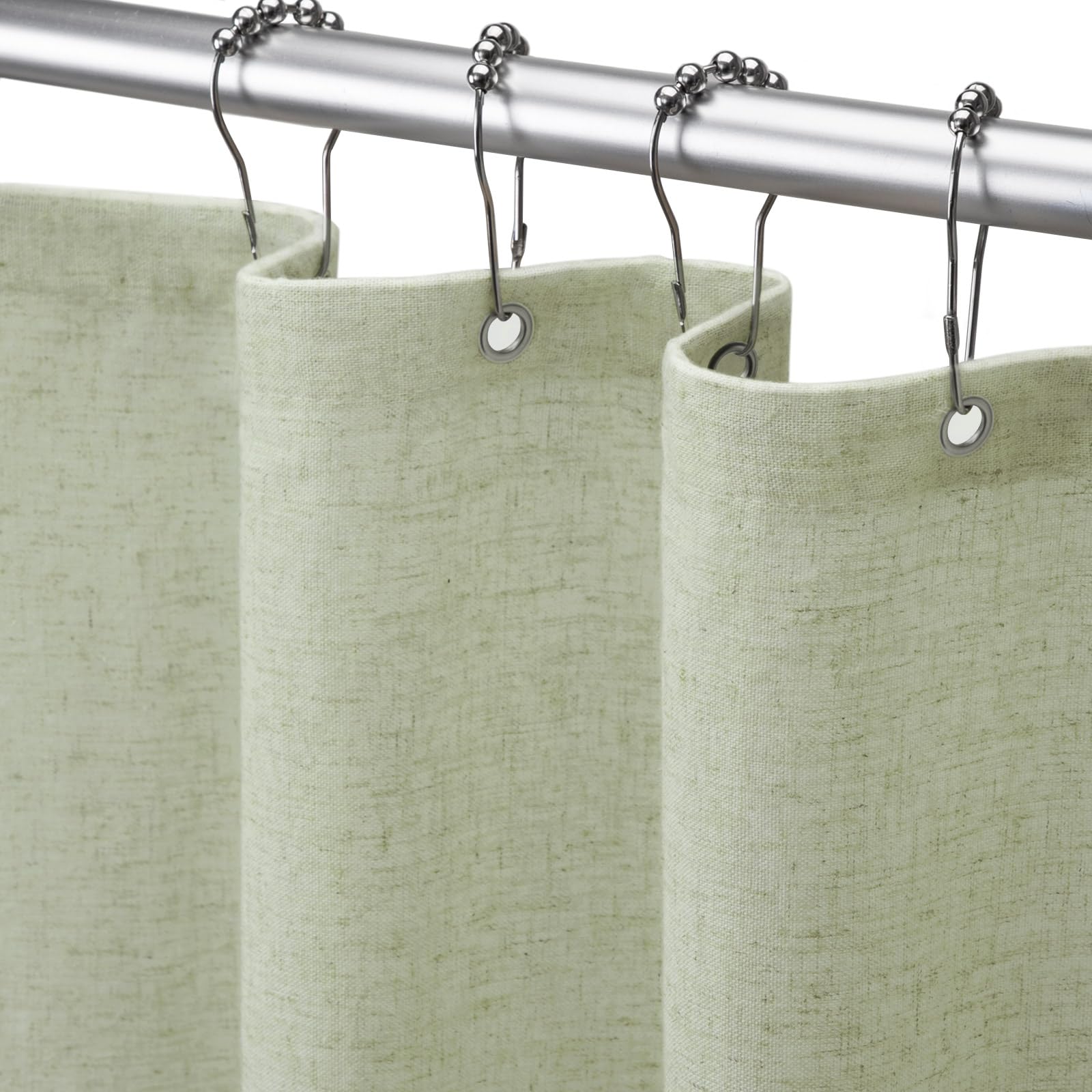 Linen Shower Curtain Beige, Fabric Boho Farmhouse Shower Curtains for Bathroom Cream Cotton Natural Cloth 72" W x 72" L