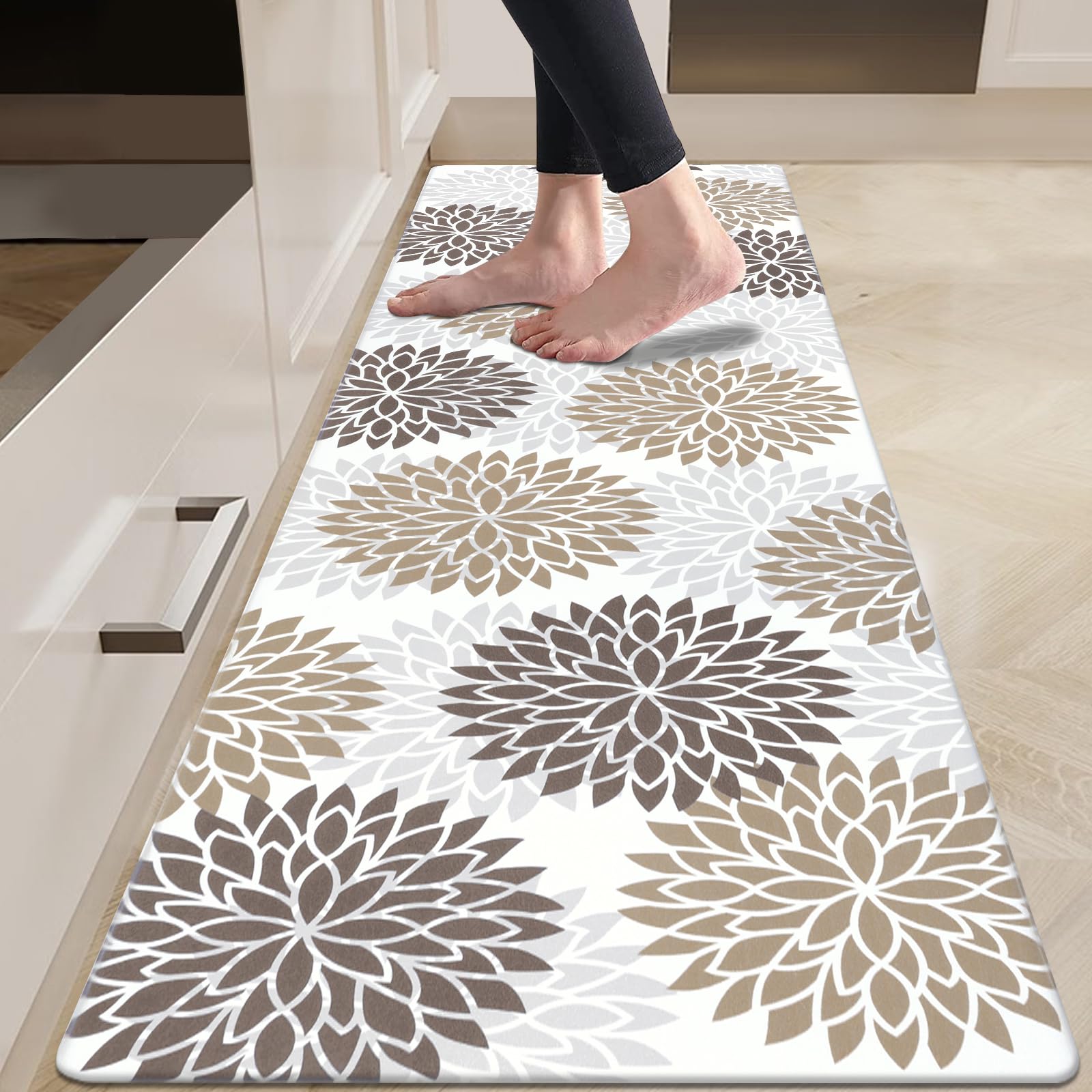 HEBE Anti Fatigue Kitchen Rugs Sets of 2, Non Slip Kitchen Mats for Floor, Waterproof Cushioned Comfort Standing Carpet for Kitchen Sink, Home Office, Laundry Room, Gray