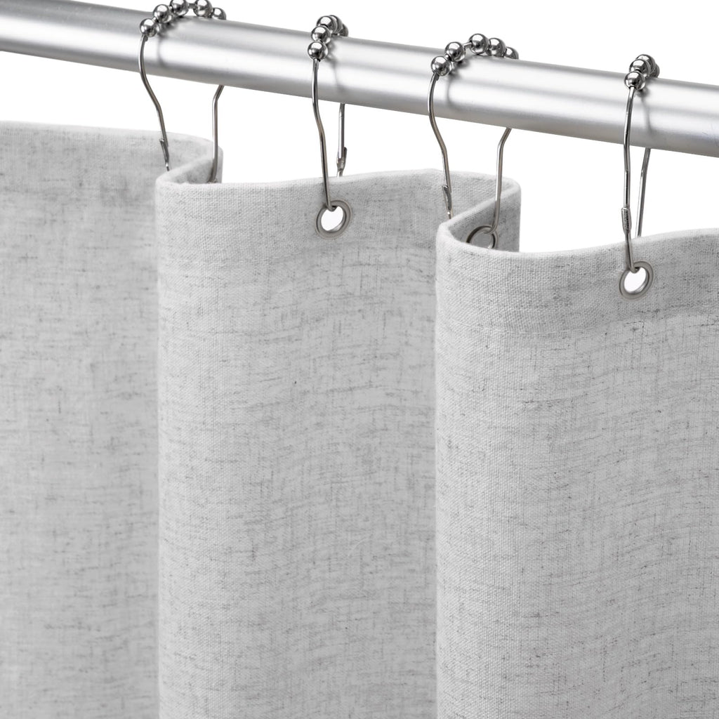 Linen Shower Curtain Beige, Fabric Boho Farmhouse Shower Curtains for Bathroom Cream Cotton Natural Cloth 72" W x 72" L