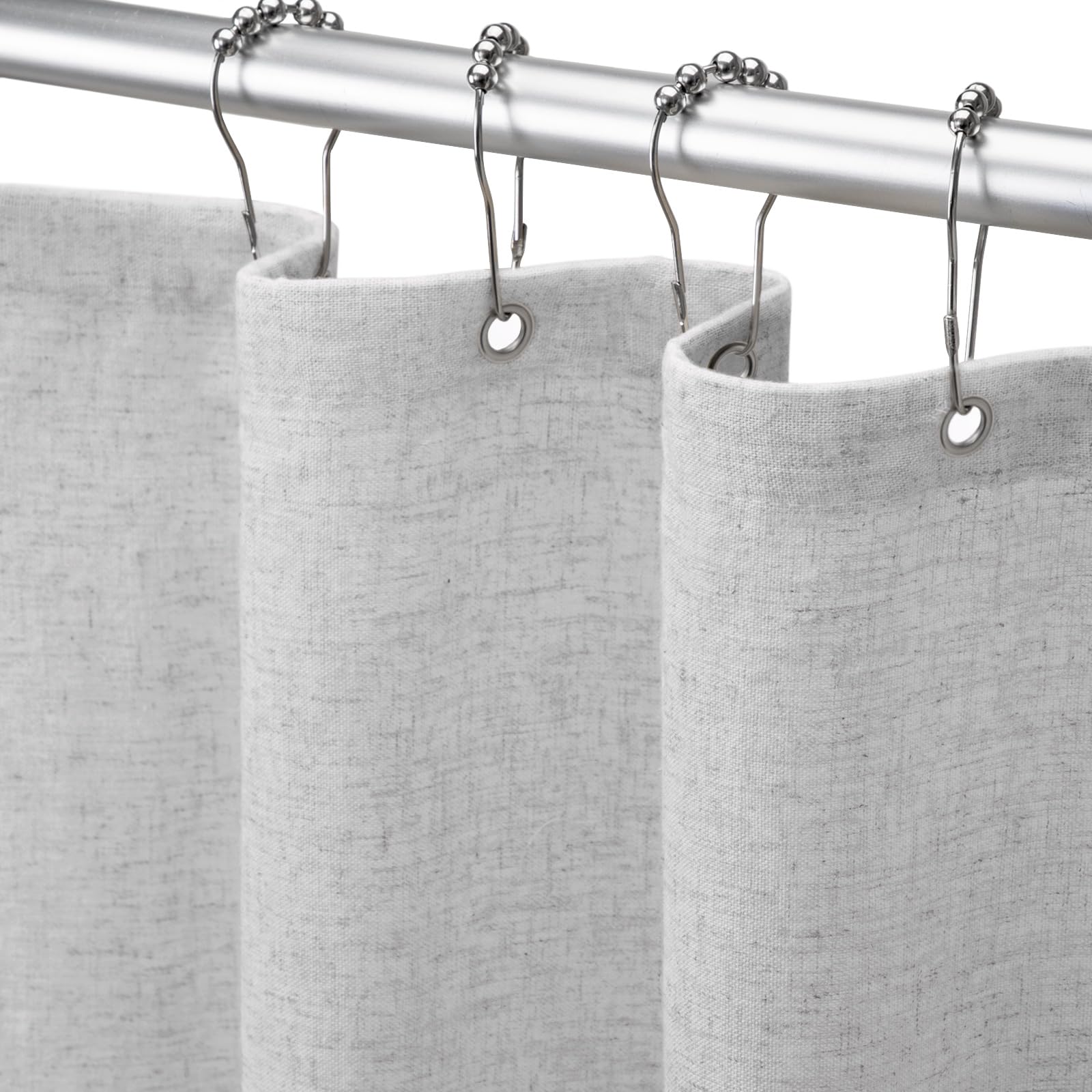 Linen Shower Curtain Beige, Fabric Boho Farmhouse Shower Curtains for Bathroom Cream Cotton Natural Cloth 72" W x 72" L
