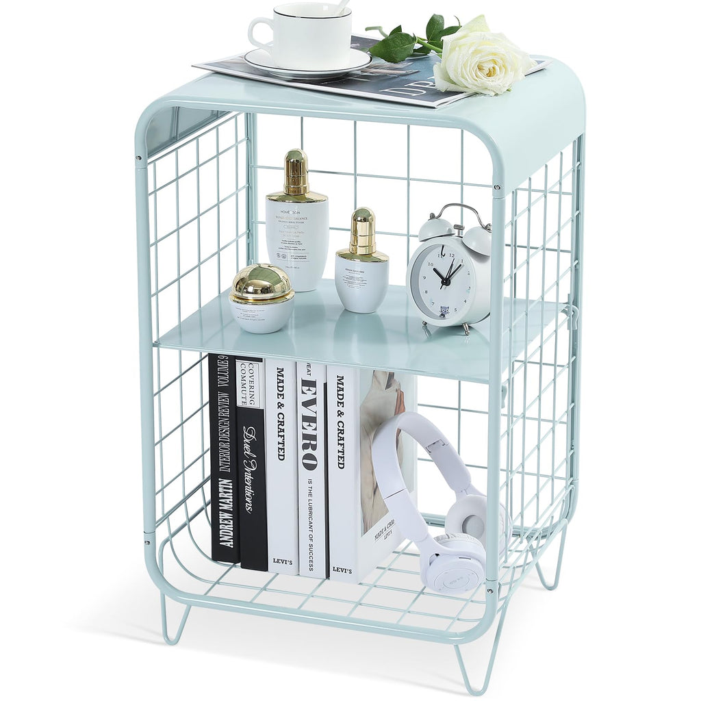 APEXCHASER Cute Nightstand,Metal Side Table,3-Tier Modern End Table with Storage Shelf, Unique Side Tables, Cute Coffee Table for Living Room, Small Table for Bedroom,Navy Blue